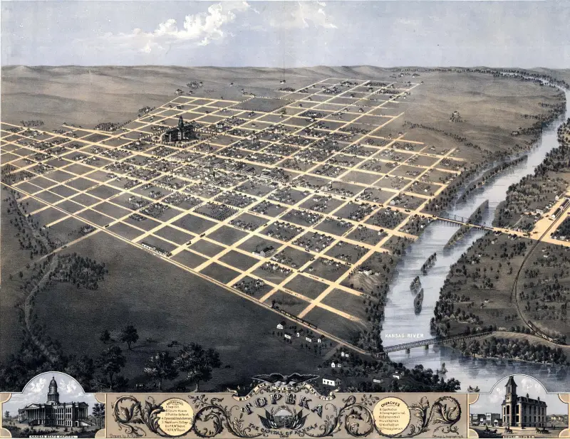 Aerial view of Topeka in 1869.